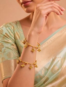 ADIVA - Gold-Plated Multicolor Stone Ghungroo Charm Adjustable Kashmiri Bangles (Pack of 2)