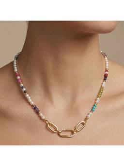 Nishani - Women Sterling Silver Multi-Colour Link Beaded Necklace
