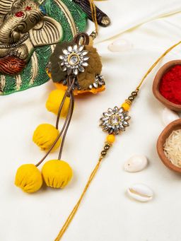 STILEADDA - Designer Bhai Bhabhi Lumba Rakhi with Floral Stone Work
