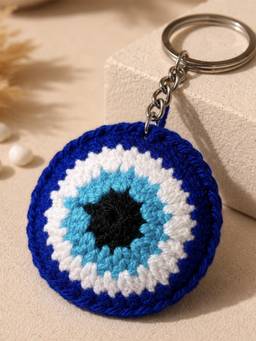 ISHKAARA - Blue Handmade Crochet Evil Eye Keychain Nazar Protection Bag Charm