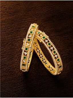 ZEVARLY - Women Gold-Plated American Diamond Bangles (Pack of 2)
