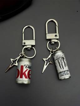 ISHKAARA - Miniature Diet Coke and Monster Energy Can Keychain Combo with Star Charms (Pack of 2)