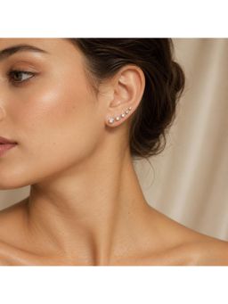 Salty - Women Stainless Steel White Stones Pair of Earrings (Pack of 6)