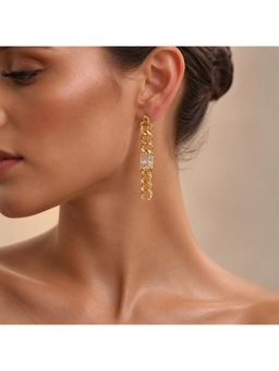 Salty - Women Stainless Steel White Stones Pair of Earrings