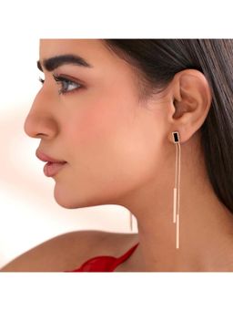 Salty - Women Stainless Steel Black Stones Pair of Earrings