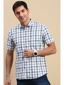 Classic Polo - Men's Half Sleeve White Slim Fit Checked Shirt