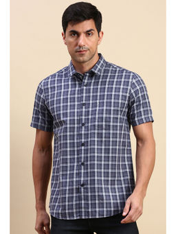 Classic Polo - Men's Half Sleeve Blue Slim Fit Checked Shirt