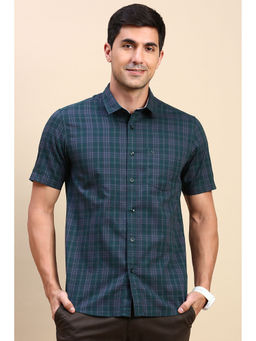Classic Polo - Men's Half Sleeve Dark Green Slim Fit Checked Shirt