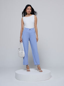 Twenty Dresses by Nykaa Fashion - Blue Solid High Waist Straight Fit Trousers