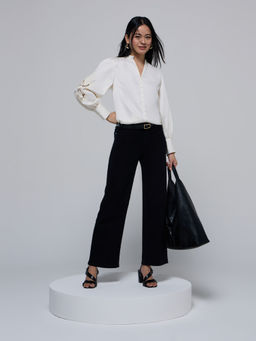 Twenty Dresses by Nykaa Fashion - Cream Mandarin Neck Cut Work Detail Shirt