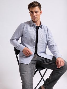 MISCHIEF MONKEY - Men Navy Blue Cotton Full Sleeves Shirt