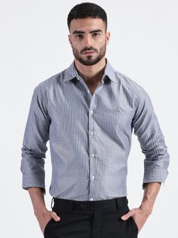 MISCHIEF MONKEY - Men Navy Blue Cotton Full Sleeves Shirt