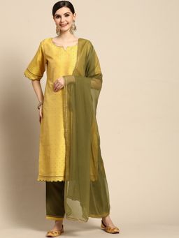 Gerua By Libas - Yellow Self Design Art Silk Suit (Set of 3)