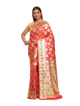 Banarasi Silk Works - Women Pink Katan Paithani Saree with Unstitched Blouse