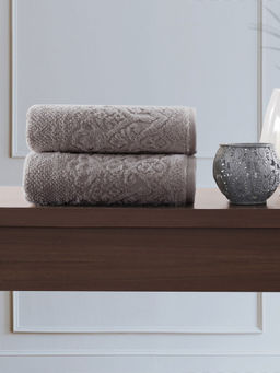 Maspar - Colorart Windsor 550 GSM Cotton Self Jacquard Grey 2Pc Hand Towel Set