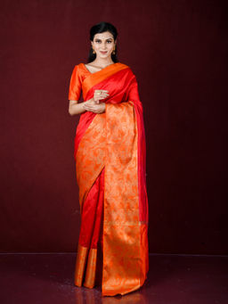 EXCLUSIVA - Red Zari Woven Work Banarasi Saree with Unstitched Blouse