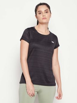 Clovia - Comfort-Fit Active T-Shirt in Black