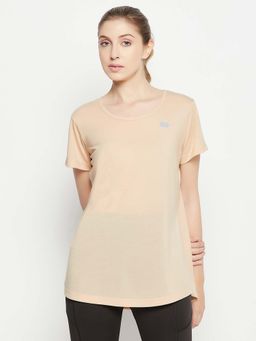 Clovia - Comfort Fit Longline Active T-Shirt in Beige