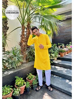 House of Chikankari - Aryan Chikankari Rayon Straight Men Kurta with Sequin