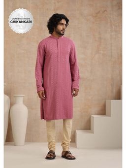 House of Chikankari - Rayon Schiffli Mens Long Kurta- Mauve