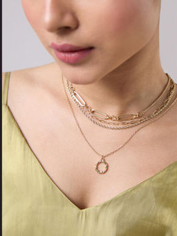 Twenty Dresses by Nykaa Fashion - Gold Chainlink Layered Circular Pendant Necklace