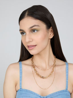 Twenty Dresses by Nykaa Fashion - Gold 3 Layer Chainlink Necklace