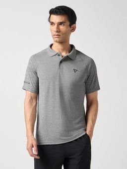 Technosport - Grey Men Melange Slim Fit Polo Sports T-Shirt