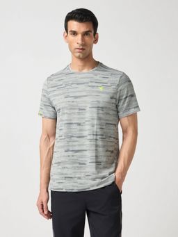 Technosport - Grey Men Jacquard Slim Fit Round Neck Sports T-Shirt
