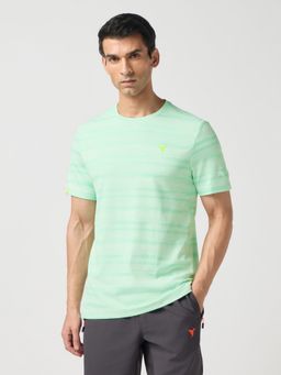 Technosport - Green Mens Jacquard Slim Fit Round Neck Sports T-Shirt