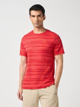 Technosport - Red Men Jacquard Slim Fit Round Neck Sports T-Shirt