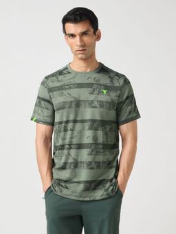 Technosport - Green Men Jacquard Slim Fit Round Neck Sports T-Shirt