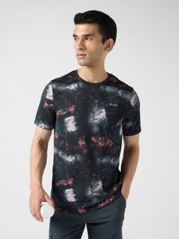 Technosport - Black Men Abstract Print Slim Fit Round Neck Sports T-Shirt