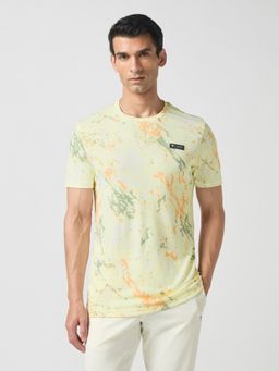 Technosport - Yellow Men Abstract Print Slim Fit Round Neck Sports T-Shirt