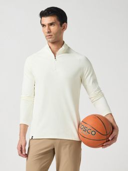 Technosport - Off White Men Solid Slim Fit Mock Neck Sports T-Shirt