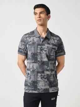 Technosport - Grey Men Printed Slim Fit Polo Sports T-Shirt