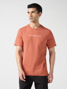 Technosport - Red Men Typography Slim Fit Henley Neck Sports T-Shirt