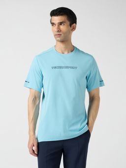 Technosport - Blue Mens Typography Slim Fit Henley Neck Sports T-Shirt