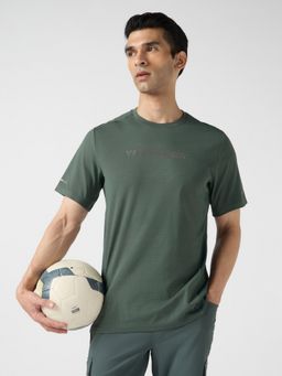 Technosport - Green Men Typography Slim Fit Henley Neck Sports T-Shirt