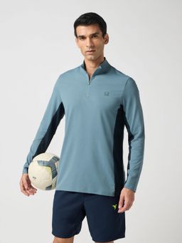 Technosport - Blue Men Colorblocked Slim Fit Mock Neck Sports T-Shirt