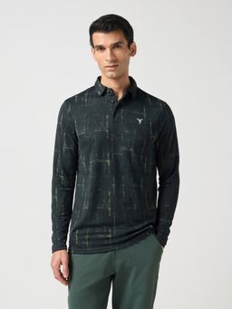 Technosport - Green Mens Abstract Printed Slim Fit Henley Neck Sports T-Shirt