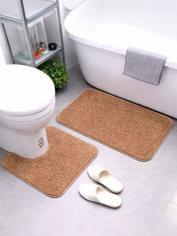 OBSESSIONS - Brown Absorbent and Quick-Dry Polyester Bath Mats (Pack Of 2)