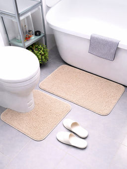 OBSESSIONS - Beige Absorbent and Quick-Dry Polyester Bath Mats (Pack Of 2)