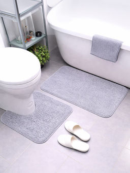 OBSESSIONS - Grey Absorbent and Quick-Dry Polyester Bath Mats (Pack Of 2)