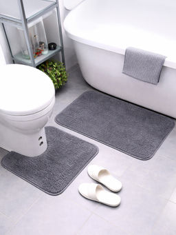 OBSESSIONS - Grey Absorbent and Quick-Dry Polyester Bath Mats (Pack Of 2)