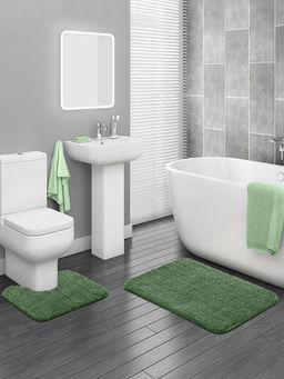 OBSESSIONS - Green Absorbent and Quick-Dry Polyester Bath Mats (Pack Of 2)