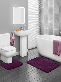 OBSESSIONS - Purple Absorbent and Quick-Dry Polyester Bath Mats (Pack Of 2)