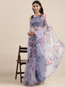 Vastranand - Grey Organza Party Wear Saree With Aari Work Butta with Unstitched Blouse