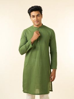 Diwas by Manyavar - Men Enchanting Olive Green Cotton Kurta