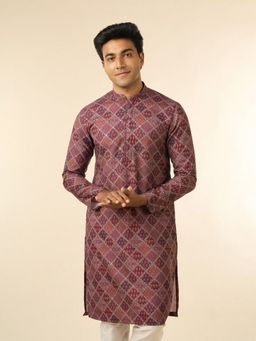 Diwas by Manyavar - Men Wine Blended Cotton Printed Fancy Kurta