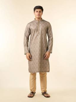 Diwas by Manyavar - Men Grey Blended Cotton Printed Fancy Kurta with Pyjama